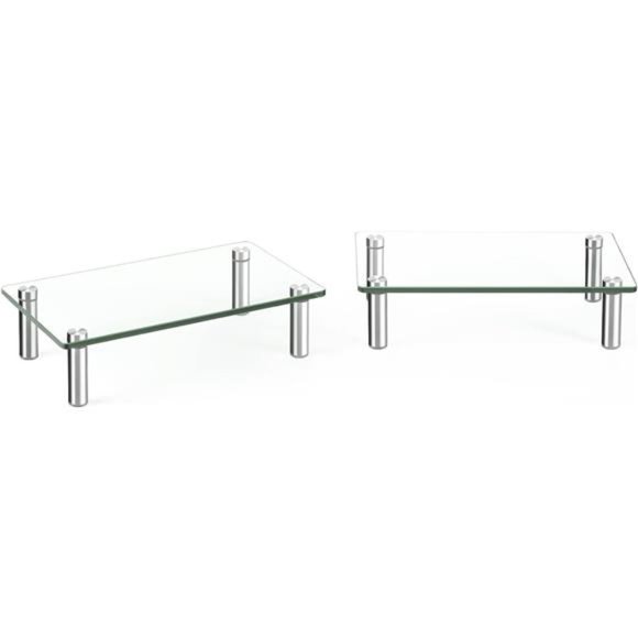 Dual Glass Monitor Stand Riser, 2 Pack Computer Monitor Riser, Clear Stand - Picture 6 of 7